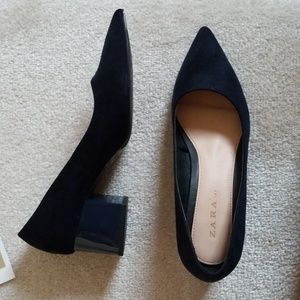 Zara navy blue suede pointed toe heels 39